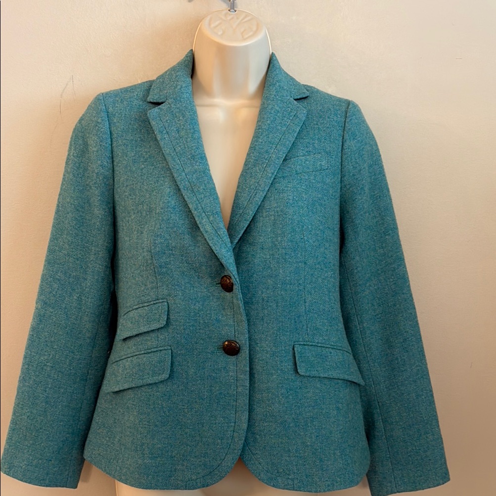 Talbots Teal Fitted Wool-Blend Blazer With Metal Detailed Buttons
